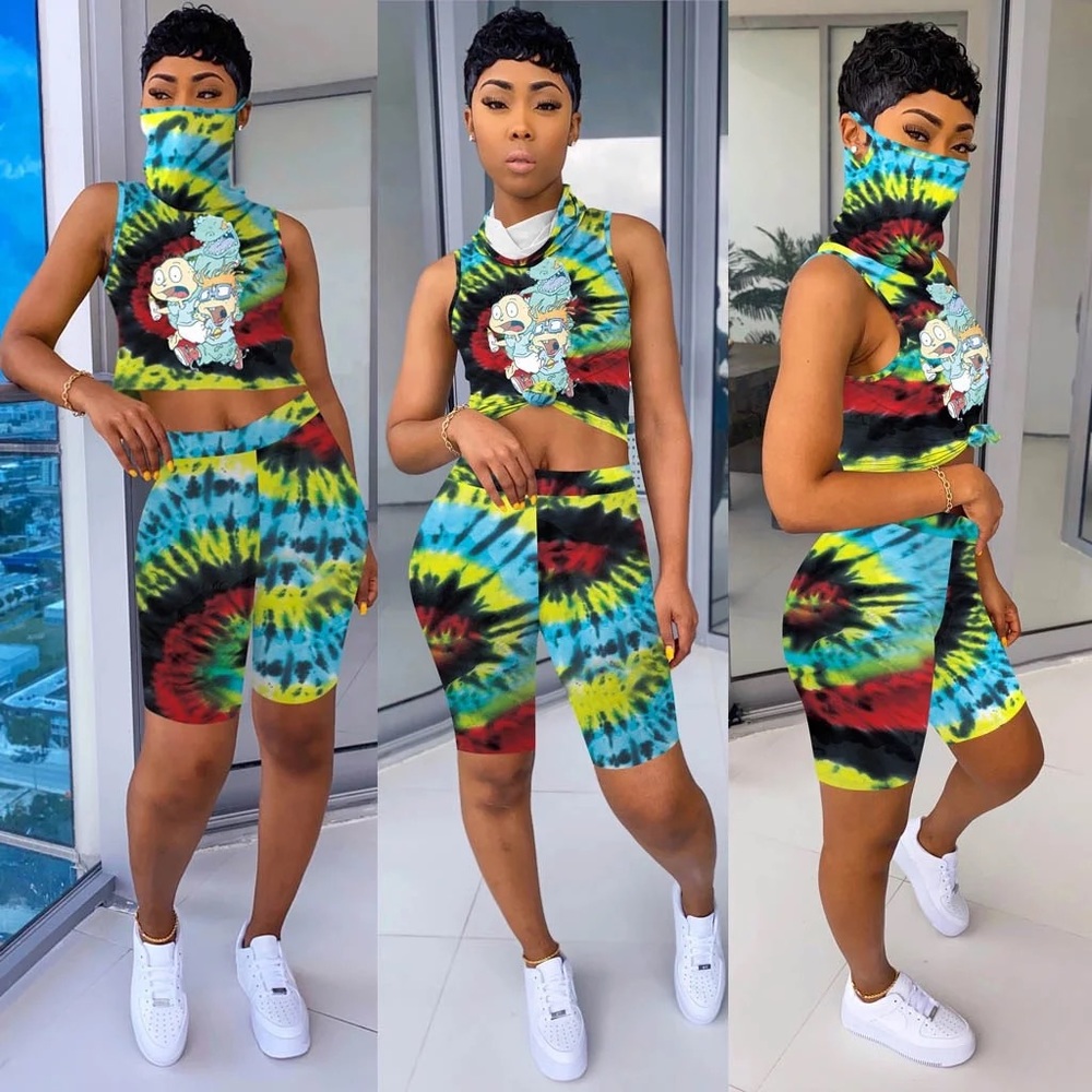 Women’s two piece biker shorts with top tie dye